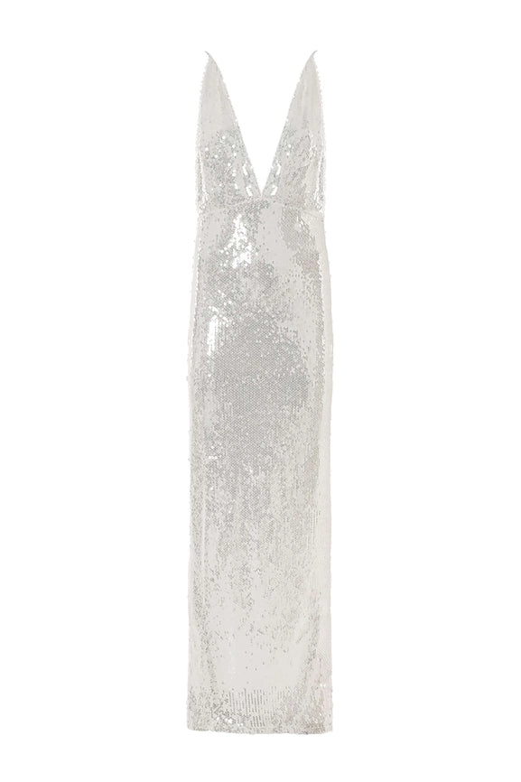 Sequined Thin Strap Long Dress-Dress-NOCTURNE-XS-off-white-Urbanheer