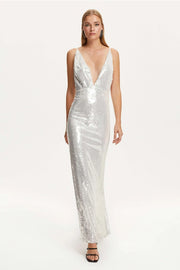 Sequined Thin Strap Long Dress-Dress-NOCTURNE-XS-off-white-Urbanheer