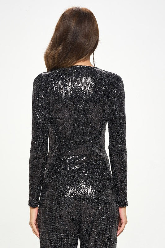 Sequins Long Sleeve Crop Top-New Arrival-Reneecollection-Small-BLACK-Urbanheer