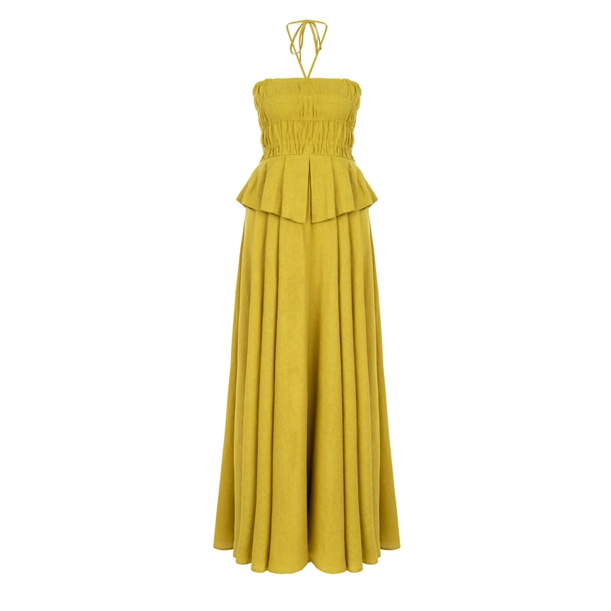 Serendipity Linen Dress Green Olive from Dor Raw Luxury exclusive at Urbanheer Serendipity Linen Dress Green Olive from Dor Raw Luxury exclusive at Urbanheer