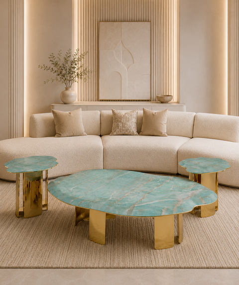Serene Marble & Gold Coffee Table Set
