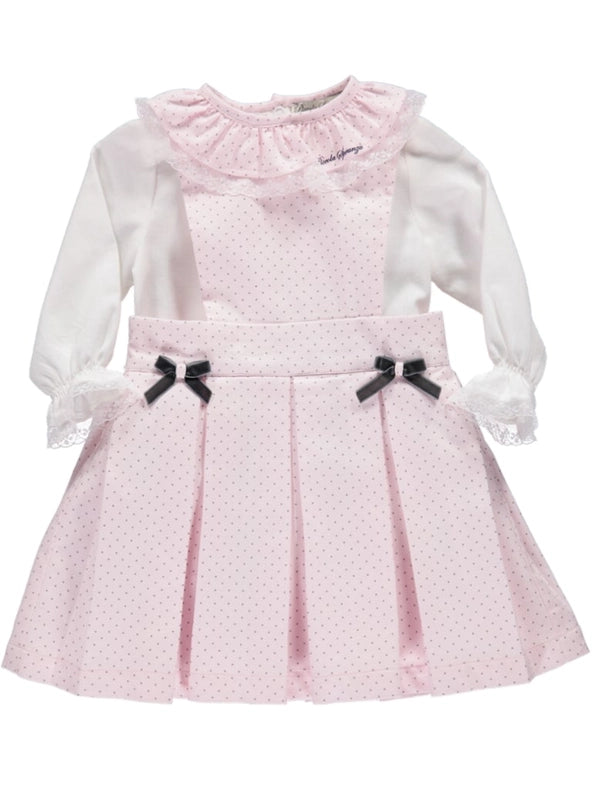 Set of Pink Overalls Skirt with Polka Dot Pattern-Overalls Skirt-Piccola Speranza-6M-Pink-Urbanheer