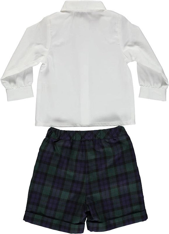 Set of White Shirt with Bow and Green and Blue Checkered-Boy Set-Piccola Speranza-18M-Navy-Urbanheer