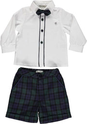 Set of White Shirt with Bow and Green and Blue Checkered-Boy Set-Piccola Speranza-18M-Navy-Urbanheer