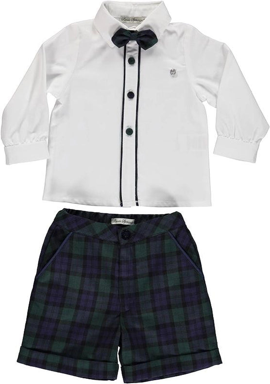 Set of White Shirt with Bow and Green and Blue Checkered-Boy Set-Piccola Speranza-18M-Navy-Urbanheer