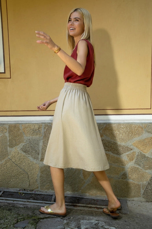 Seville Linen Pleated Midi Skirt-Skirt-Truly Linen-XS-sand-Urbanheer