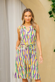 Sew In Love Full Size Stripe Tied Sleeveless Dress With Side Pockets-Street 360-Green/Purple-S-Urbanheer