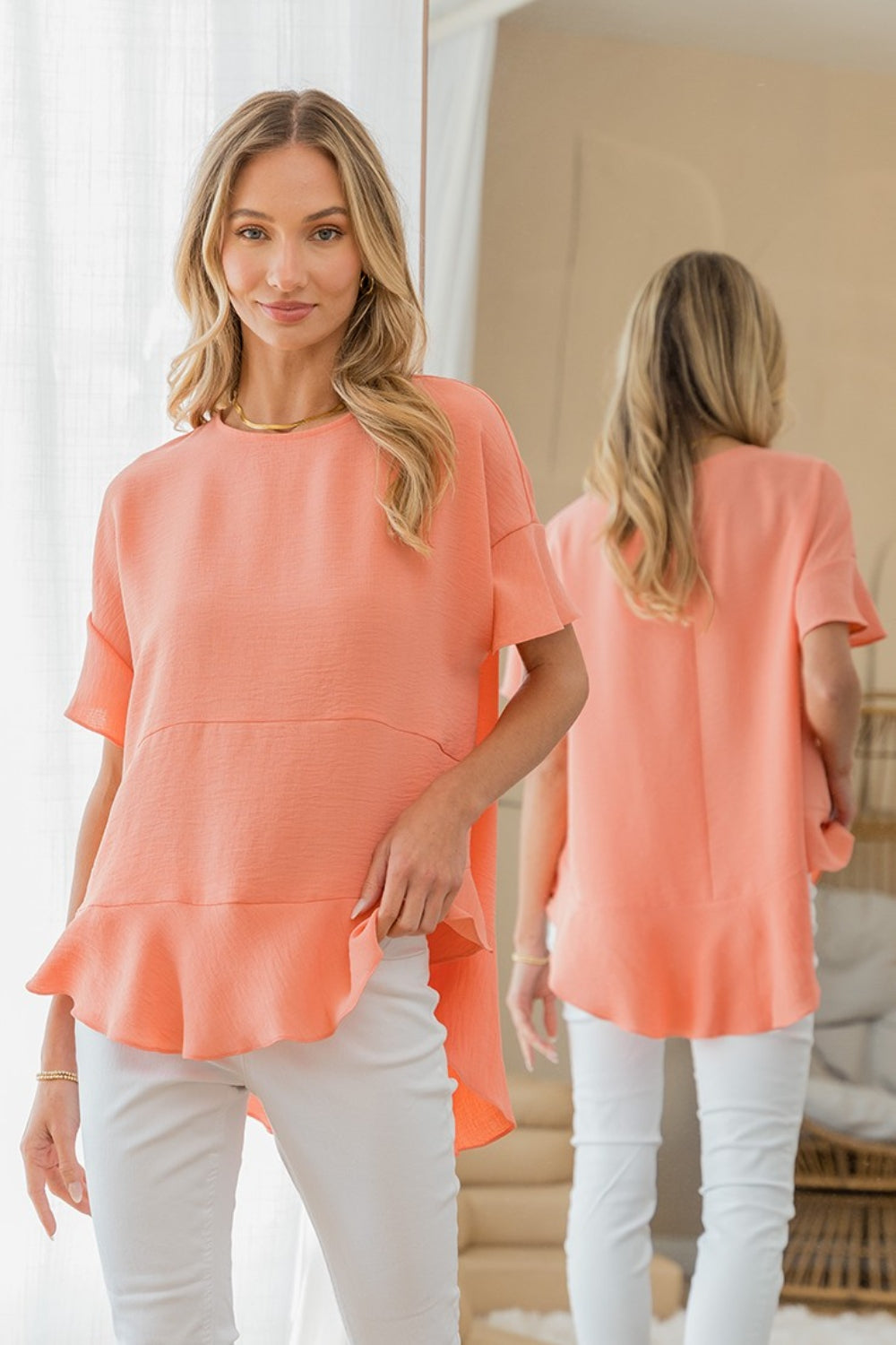 Sew In Love Round Neck Ruffled Top-Street 360-Coral-S-Urbanheer
