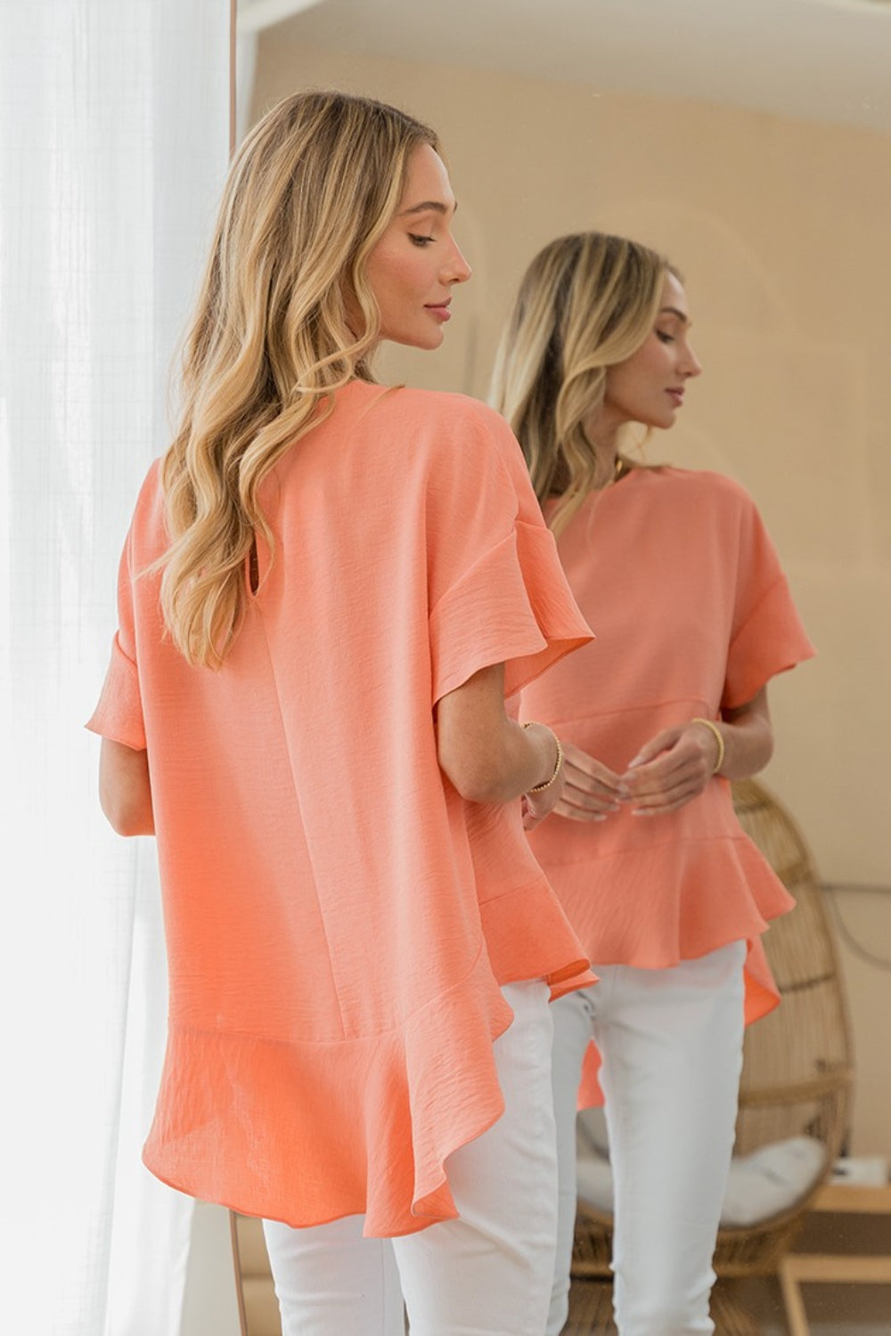 Sew In Love Round Neck Ruffled Top-Street 360-Coral-S-Urbanheer
