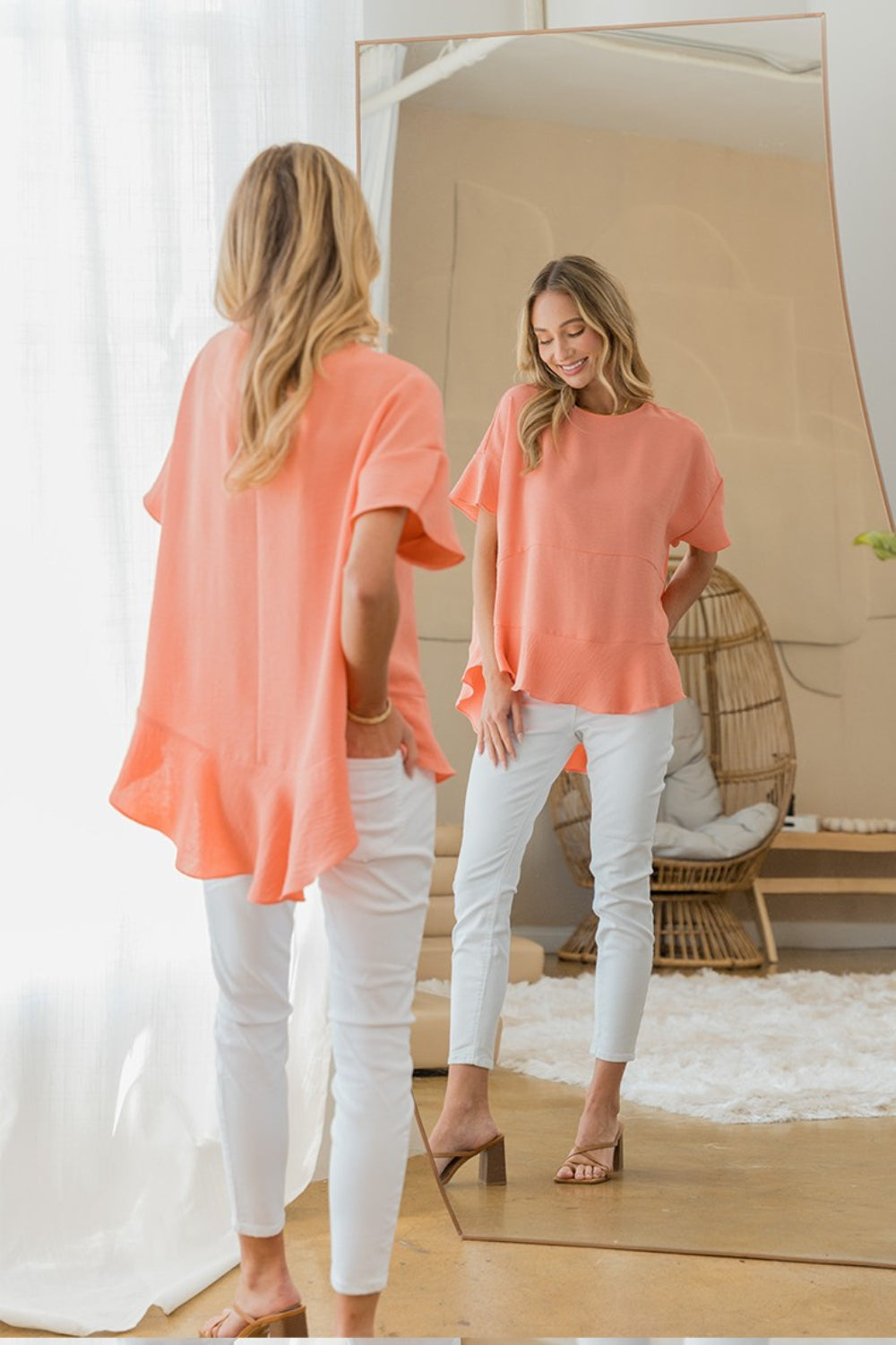 Sew In Love Round Neck Ruffled Top-Street 360-Coral-S-Urbanheer