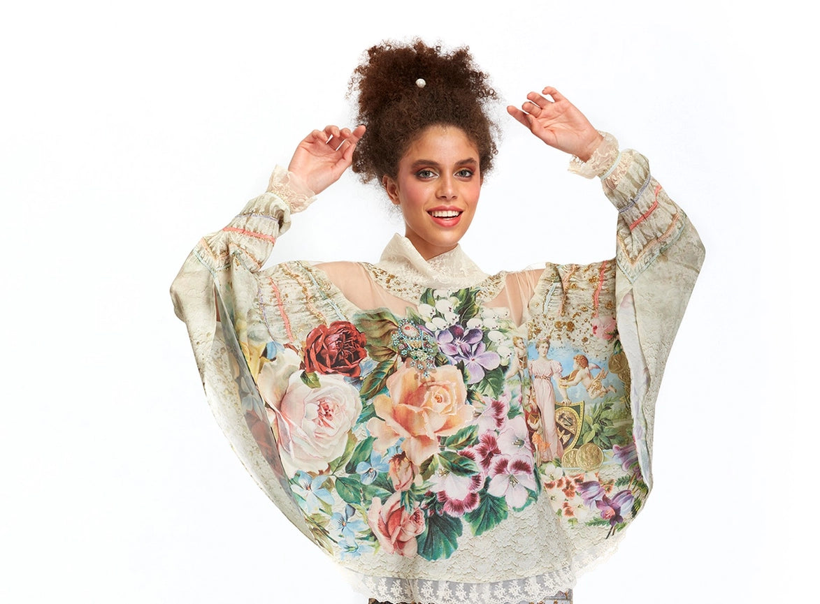 Shawl Blouse - Fortune in Flowerland-Blouse-IPNG Design-1-Urbanheer