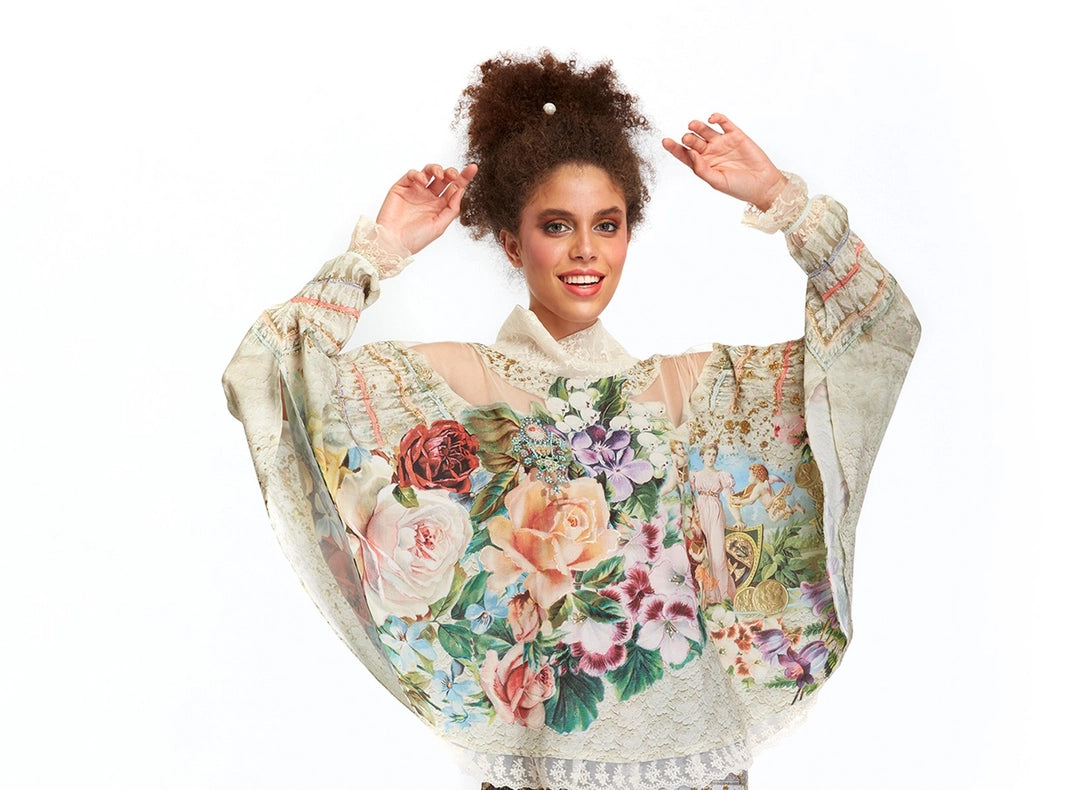 Shawl Blouse - Fortune in Flowerland-Blouse-IPNG Design-S/M-Urbanheer