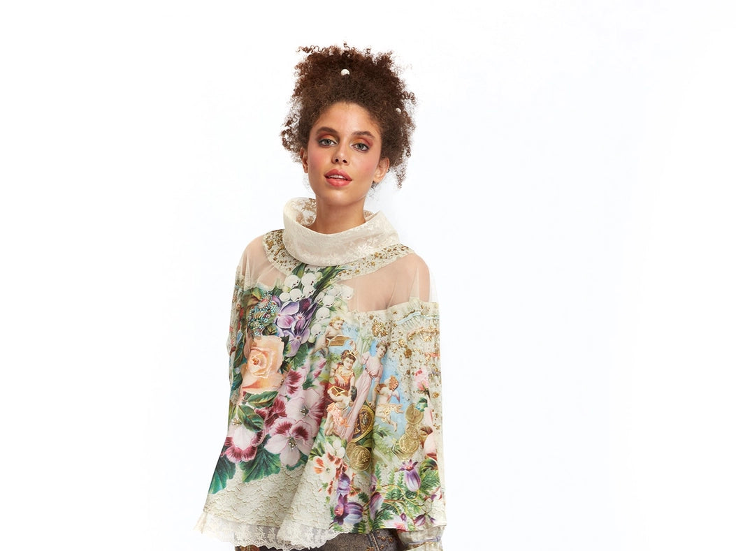 Shawl Blouse - Fortune in Flowerland-Blouse-IPNG Design-S/M-Urbanheer