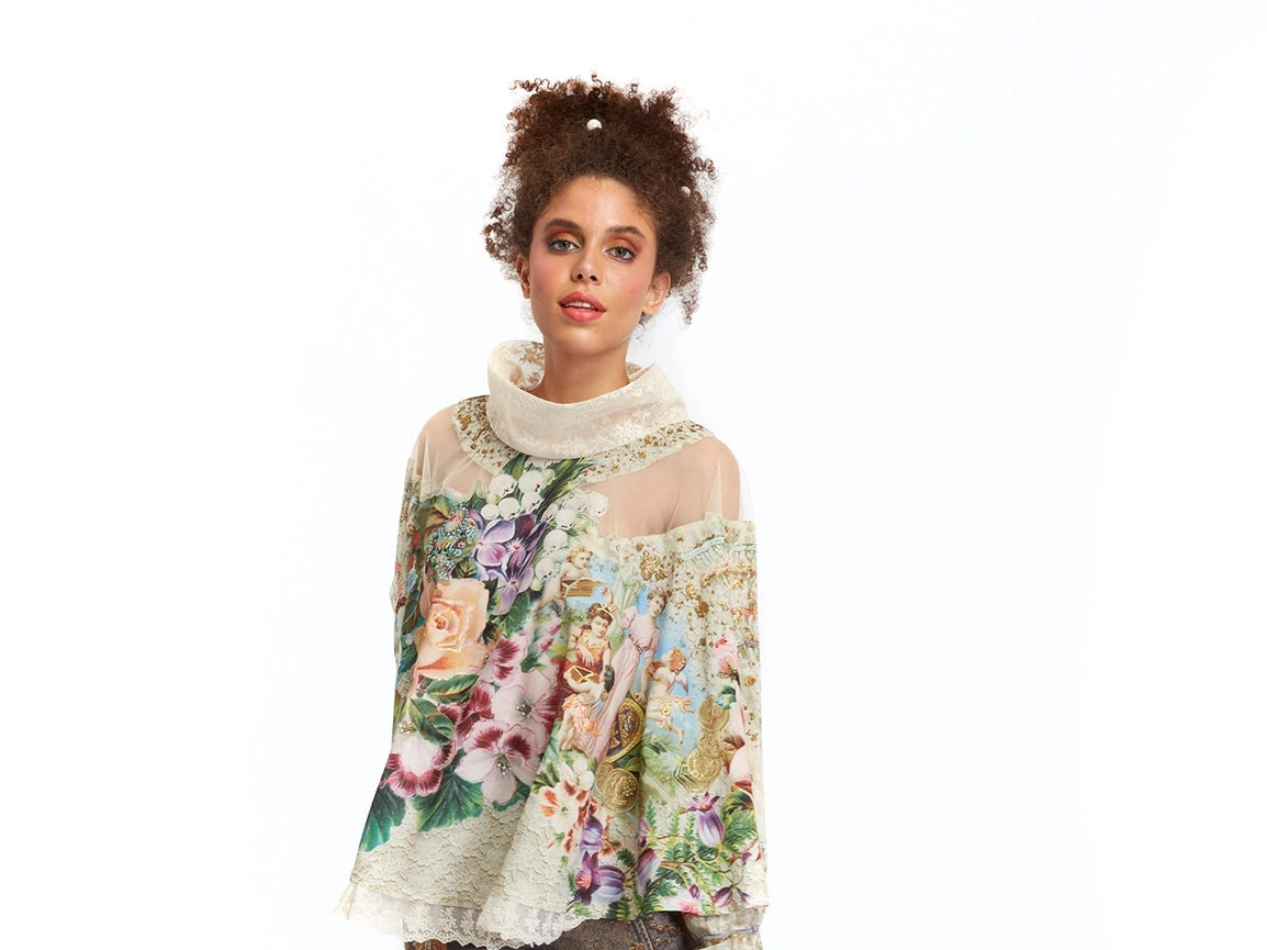 Shawl Blouse - Fortune in Flowerland-Blouse-IPNG Design-1-Urbanheer