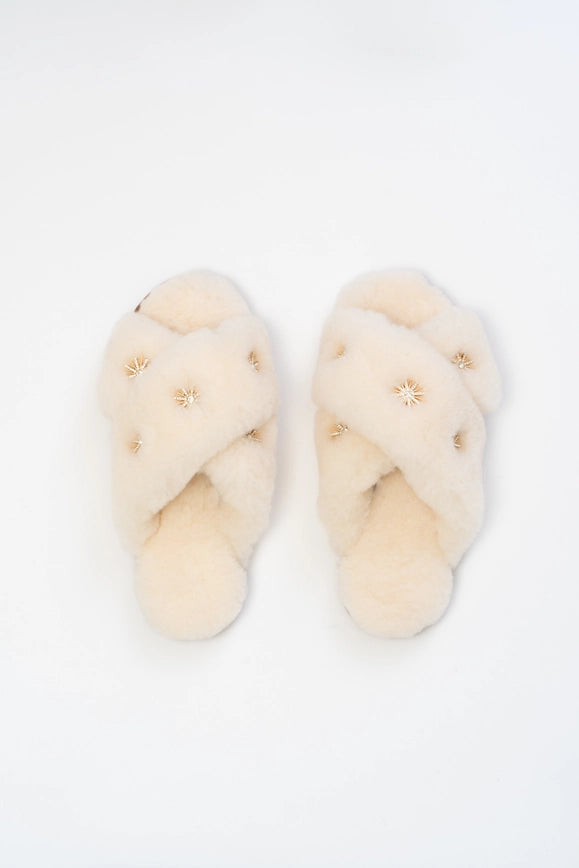 Sheepskin Slippers with Rhinestone-Slippers for Women-Pissenlit-7-Beige-Urbanheer