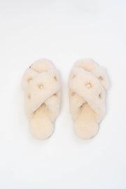 Sheepskin Slippers With Rhinestone-Slippers for Women-Pissenlit-7-Beige-Urbanheer