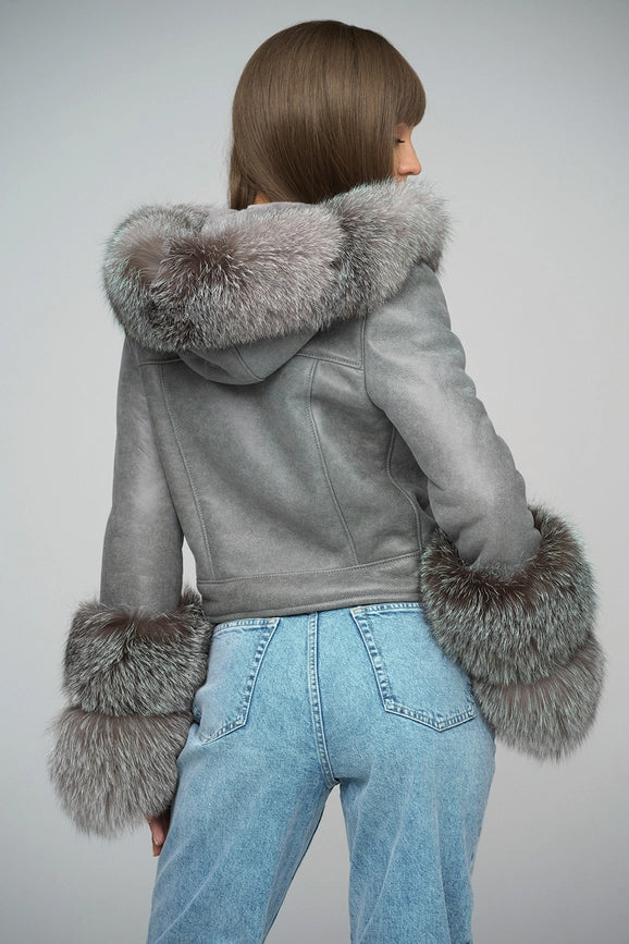 Sheepskin and Polar Fox Fur Jacket-Jacket-A&A Vesa-36-grey-Urbanheer