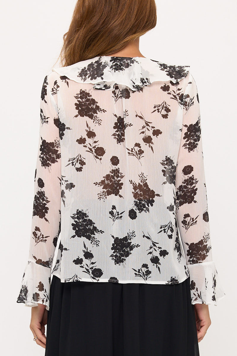 Sheer Floral V Neck Ruffle Top-3