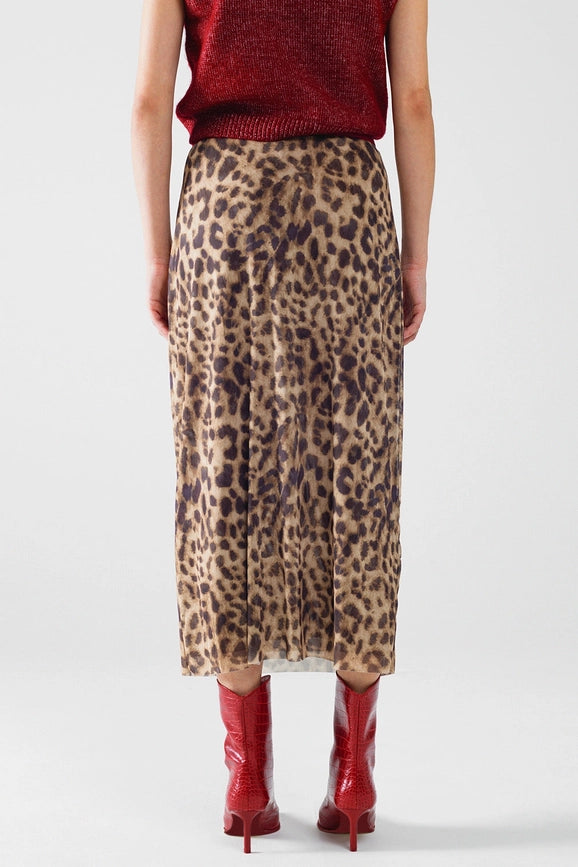 Sheer Long Leopard Print Bodycon Midi Skirt-Skirt-Q2-S-Brown-Urbanheer