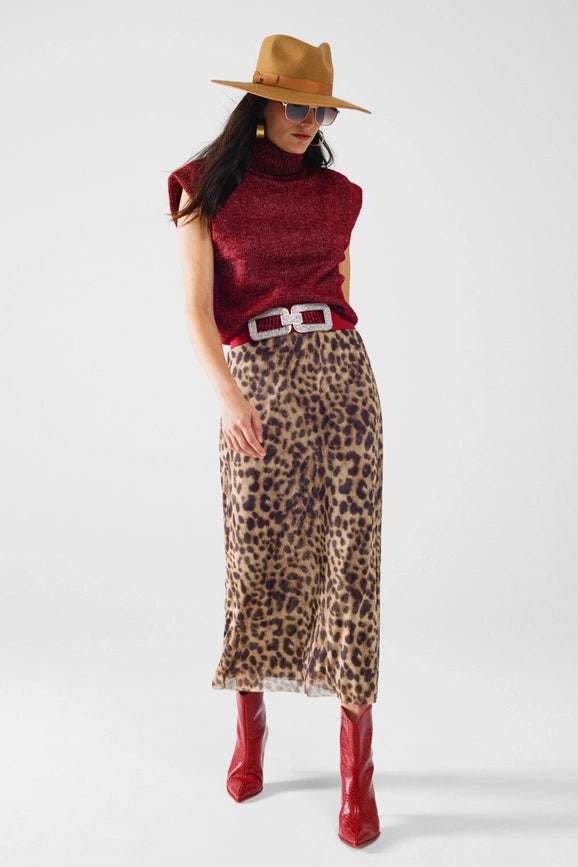 Sheer Long Leopard Print Bodycon Midi Skirt-Skirt-Q2-S-Brown-Urbanheer