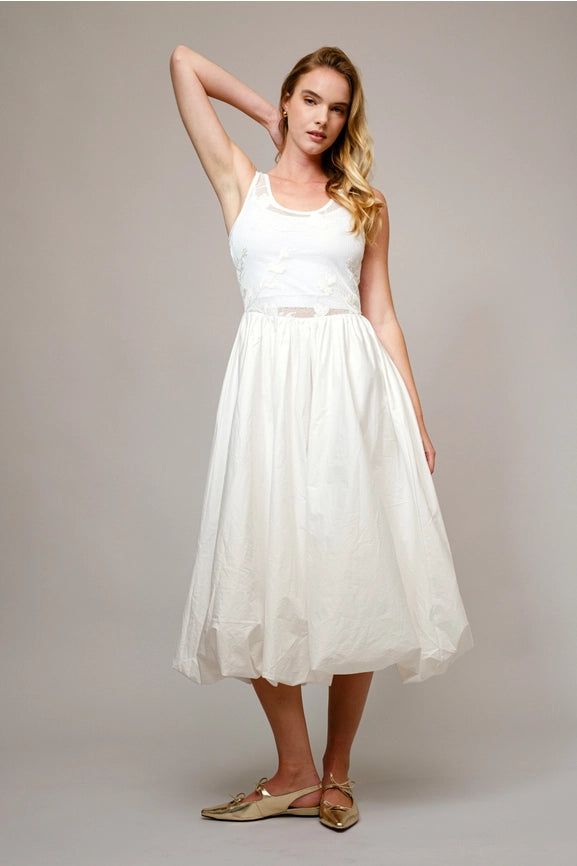 Sheer Mesh Embroidered Poplin Midi Dress-Dress-Blue B-S-OFF WHITE-Urbanheer