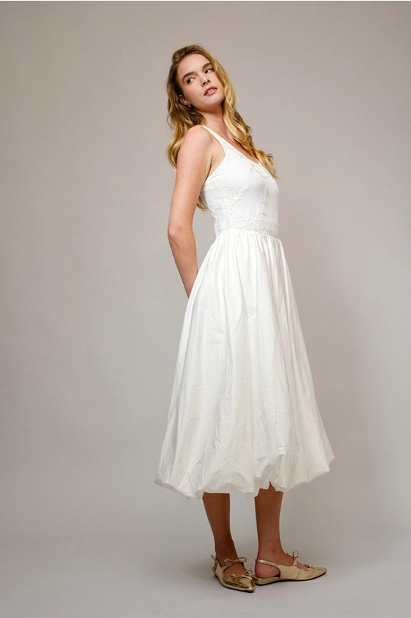 Sheer Mesh Embroidered Poplin Midi Dress-Dress-Blue B-S-OFF WHITE-Urbanheer