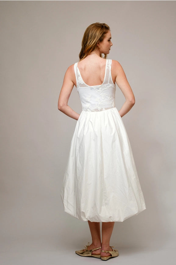 Sheer Mesh Embroidered Poplin Midi Dress-Dress-Blue B-S-OFF WHITE-Urbanheer