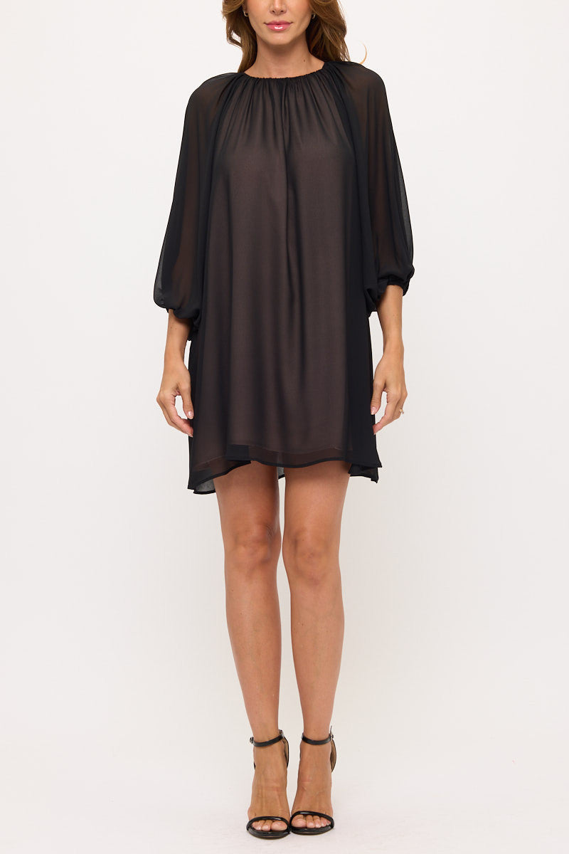 Sheer Overlay Mini Dress-1