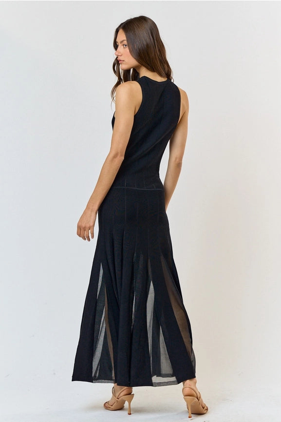 Sheer Stripe Pleated Skirt Sweater Maxi Dress from Lalavon exclusive Sheer Stripe Pleated Skirt Sweater Maxi Dress from Lalavon exclusive