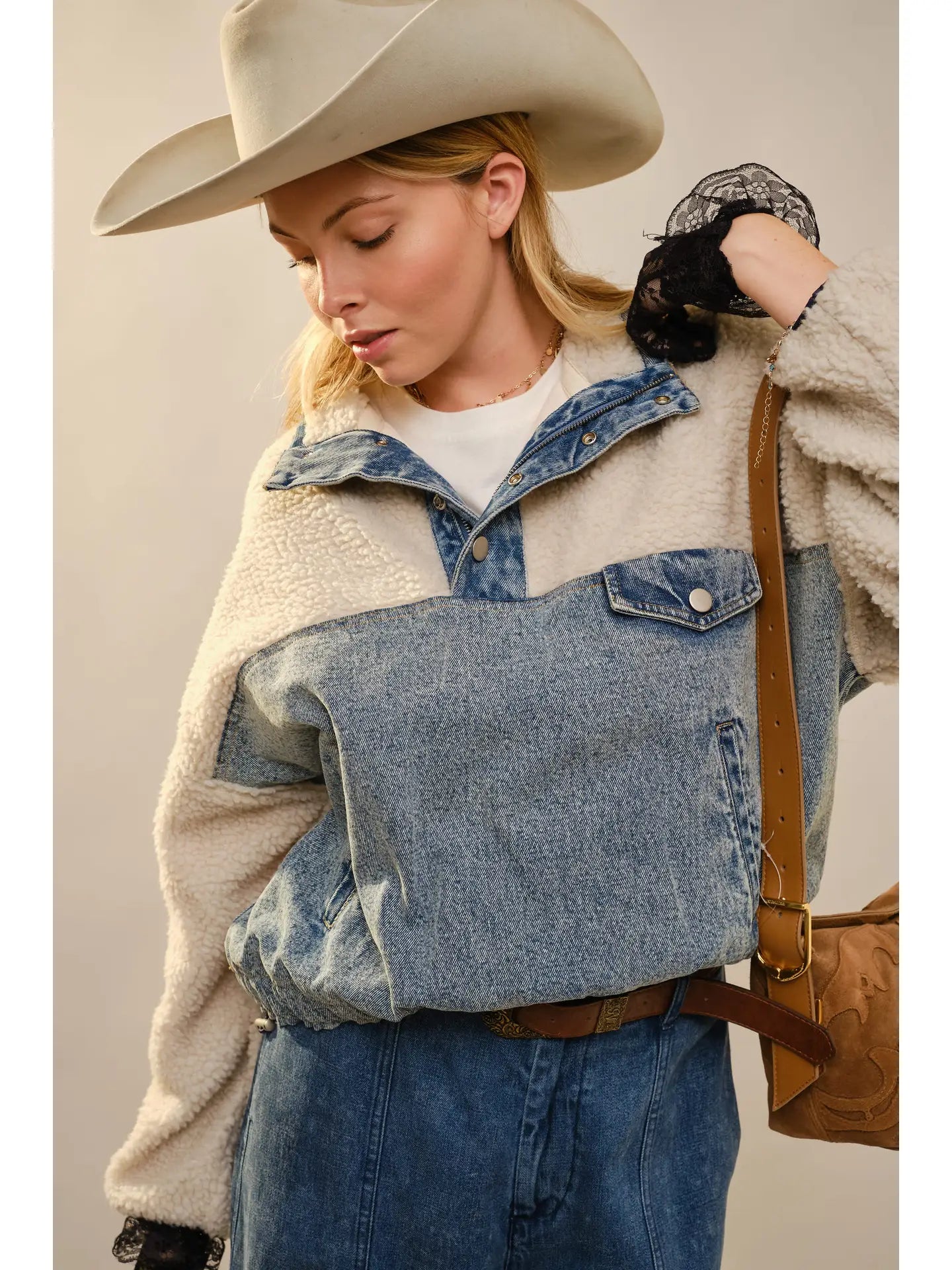 Sherpa Denim Quarter Zip Pullover