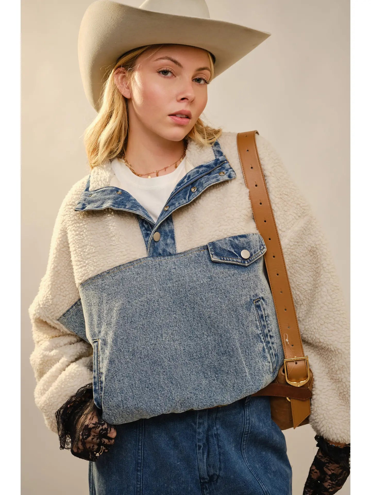 Sherpa Denim Quarter Zip Pullover