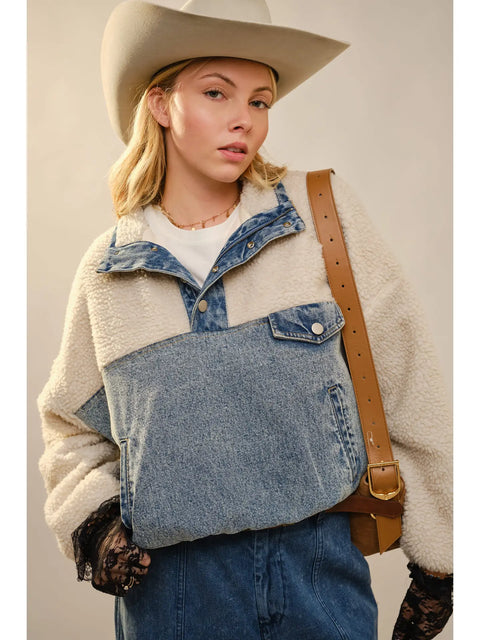 Sherpa Denim Quarter Zip Pullover