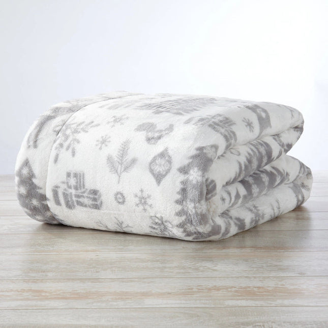 Sherpa Throw Blanket - Eve Collection Winter Animals - Grey
