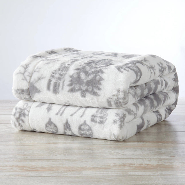 Sherpa Throw Blanket - Eve Collection Winter Animals - Grey