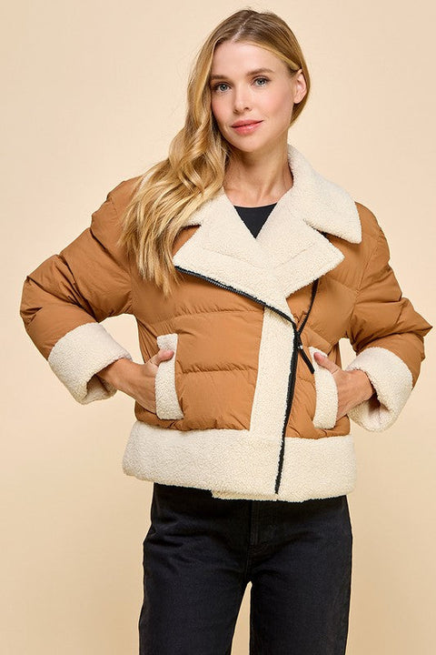 Sherpa Trim Padded Puffer Jacket-Puffer Jacket-TCEC-S-CAMEL-Urbanheer