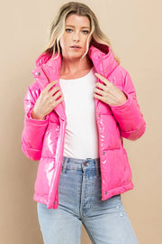Shinny Puffer Jacket-Puffer Jacket-TCEC-S-Barbie Pink-Urbanheer