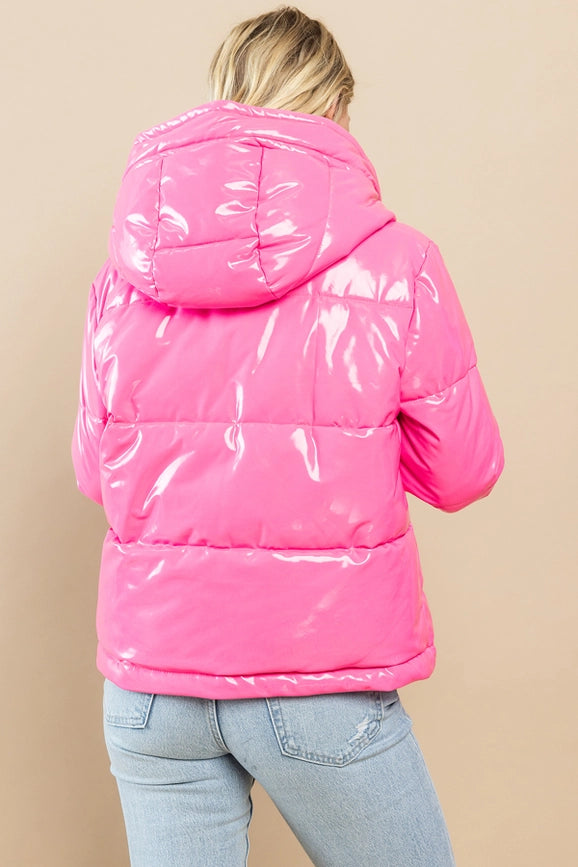 Shinny Puffer Jacket-Puffer Jacket-TCEC-S-Barbie Pink-Urbanheer