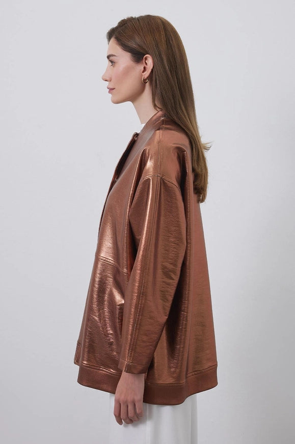 Shiny Coated Bomber Jacket Copper-Jacket-Kadriye Baştürk-1-Urbanheer