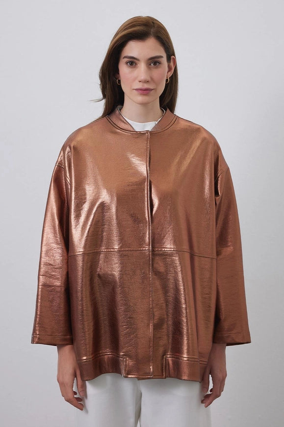 Shiny Coated Bomber Jacket Copper-Jacket-Kadriye Baştürk-1-Urbanheer