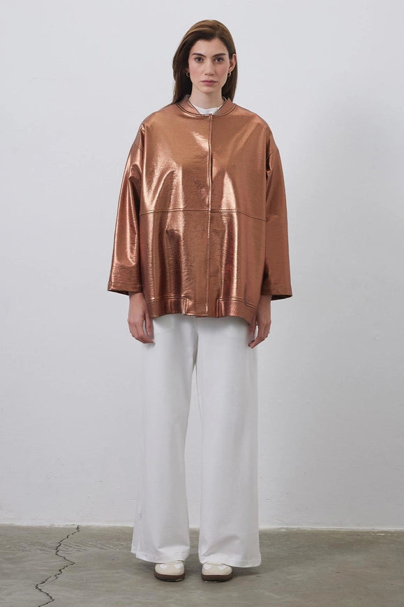 Shiny Coated Bomber Jacket Copper-Jacket-Kadriye Baştürk-1-Urbanheer