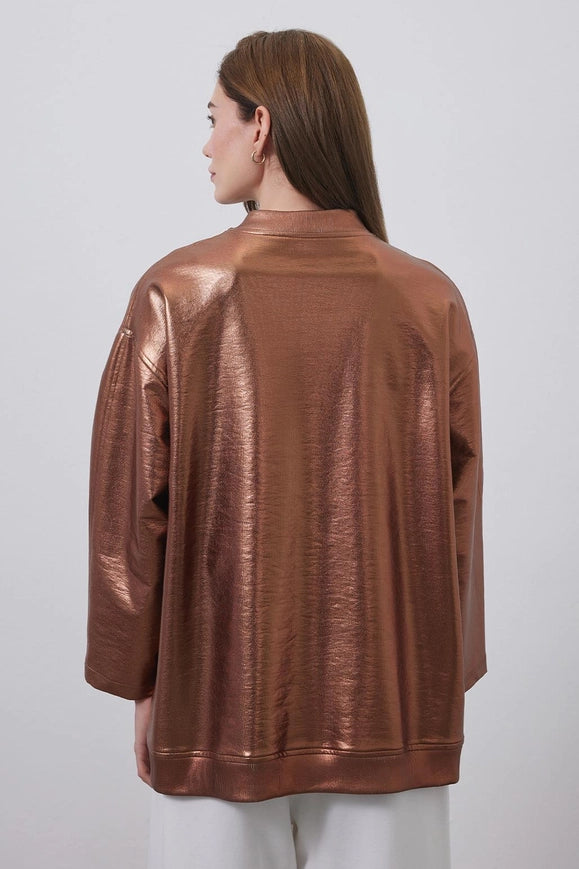 Shiny Coated Bomber Jacket Copper-Jacket-Kadriye Baştürk-1-Urbanheer