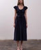 Shirred Front Tie Ruffle Detail Midi Dress-Dress-Moon River-XS-NAVY-Urbanheer