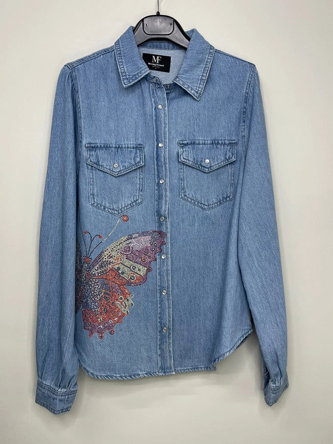 Shirt, Denim Shirred, Butterfly-Shirts-Moving Forward Designs-S-Urbanheer