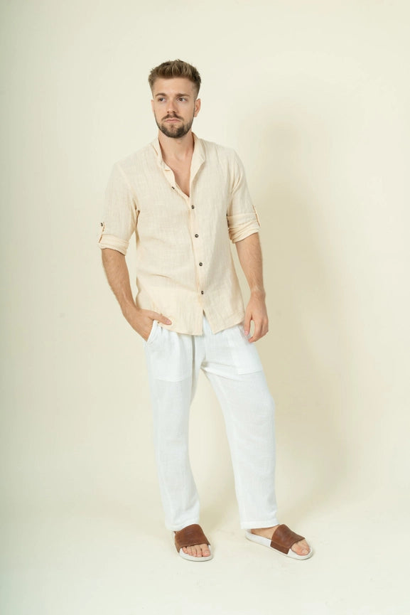 Shirt Men - Beige 3/4 Sleeve-Shirt-Mayense-S-Urbanheer