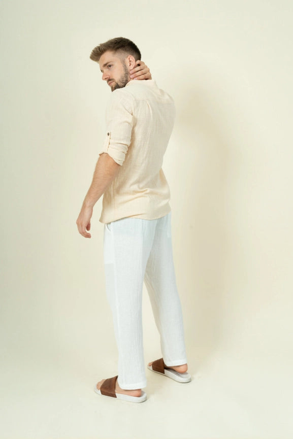 Shirt Men - Beige 3/4 Sleeve-Shirt-Mayense-S-Urbanheer