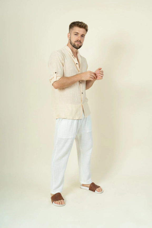 Shirt Men - Beige 3/4 Sleeve-Shirt-Mayense-S-Urbanheer