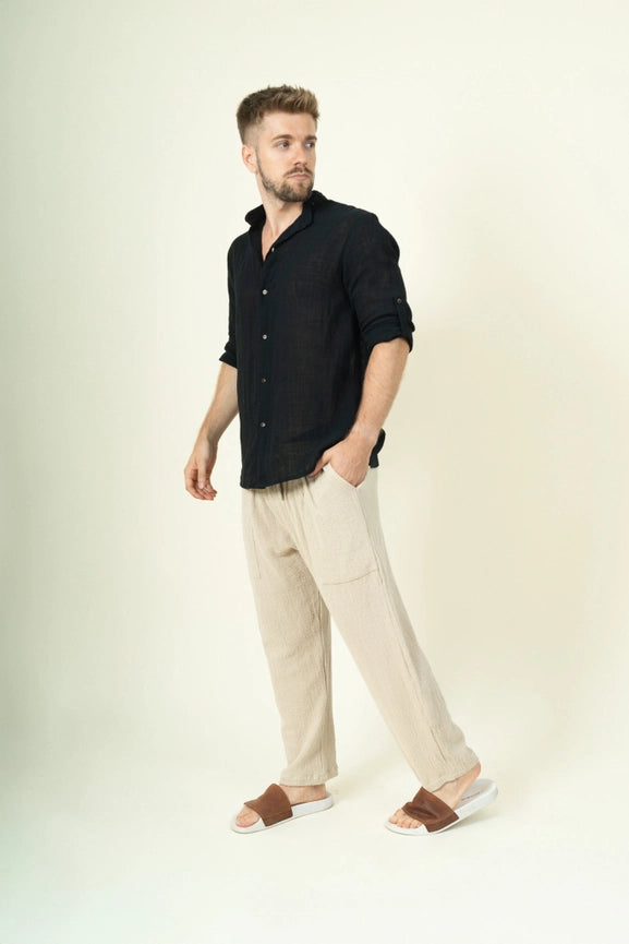 Shirt Men - Black 3/4 Sleeve-Shirt-Mayense-S-Urbanheer