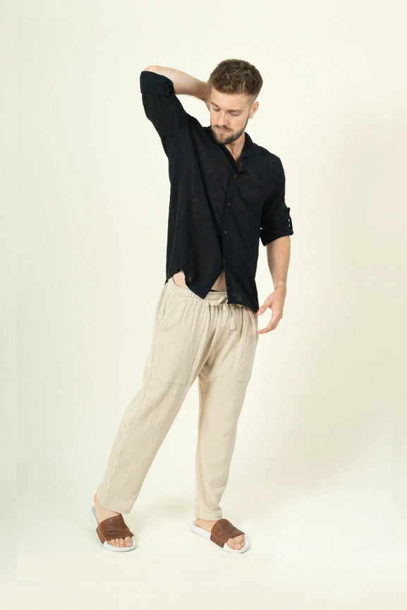 Shirt Men - Black 3/4 Sleeve-Shirt-Mayense-S-Urbanheer