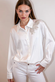 Shirt, Silky Ivory, Silver Lace Flowers-Shirts-Moving Forward Designs-XL-Urbanheer