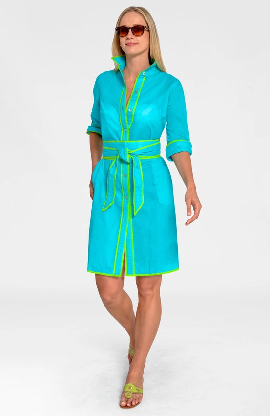 Shirt Tails Short Dress- Cotton Turquoise-Dress-Gretchen Scott LLC-XXS-Turquoise-Urbanheer